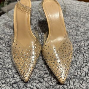 JF J.Ferrar Cream Silver Crystal Heels
